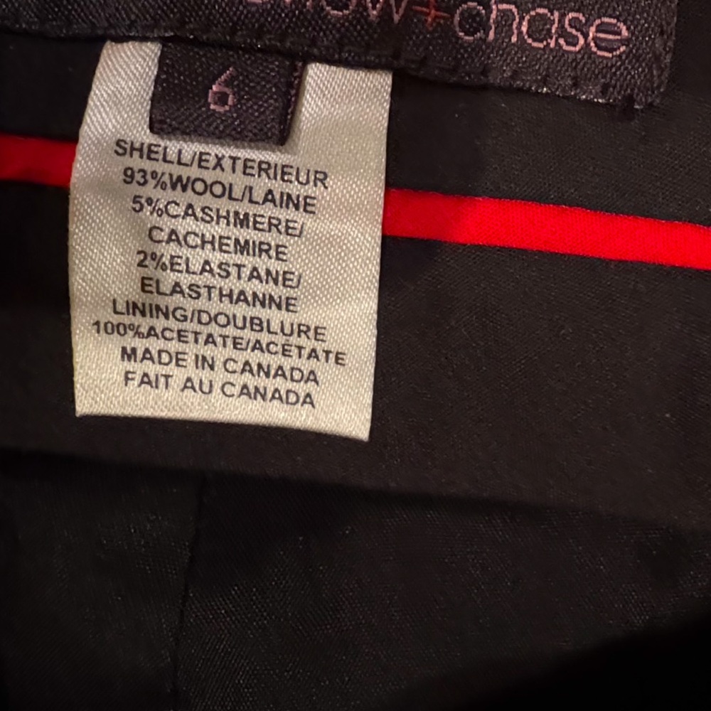 NWT TEVROW+CHASE BLACK 100% WOOL-CASHMERE PANTS. SIZE:6